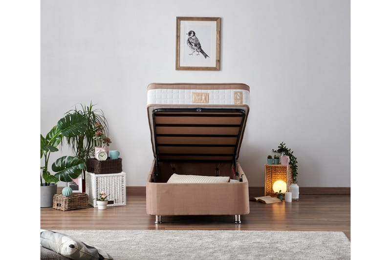 Jenkkisänky Pylpio 90x200 cm - Vaaleanruskea - Huonekalut - Sänky - Sänkypaketti