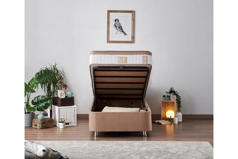 Jenkkisänky Pylpio 90x200 cm - Vaaleanruskea - Huonekalut - Sänky - Sänkypaketti