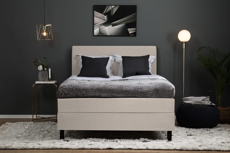 Sänkypaketti Lucky 140x200 Sileä Sängynpääty Beige - Polyeetteri Niskatyyny Suuri - Huonekalut - Sänky - Jenkkisängyt