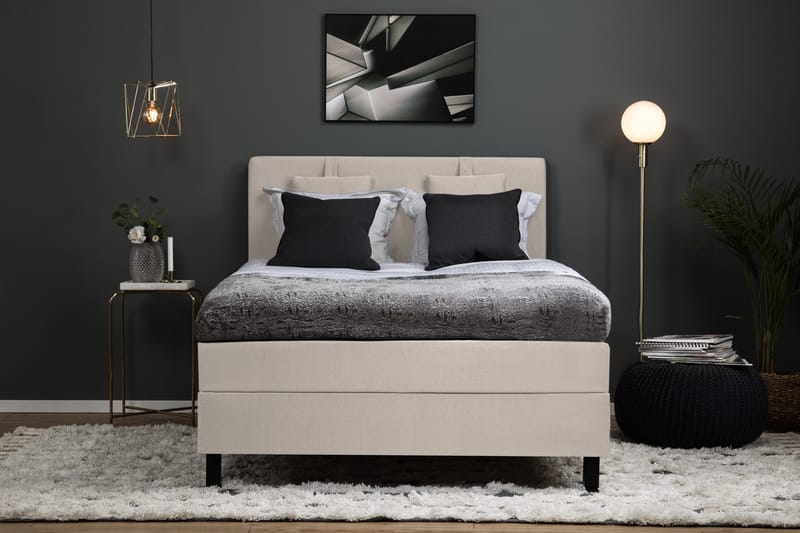 Sänkypaketti Lucky 140x200 Sileä Sängynpääty Beige - Polyeetteri Niskatyyny Pieni - Huonekalut - Sänky - Jenkkisängyt