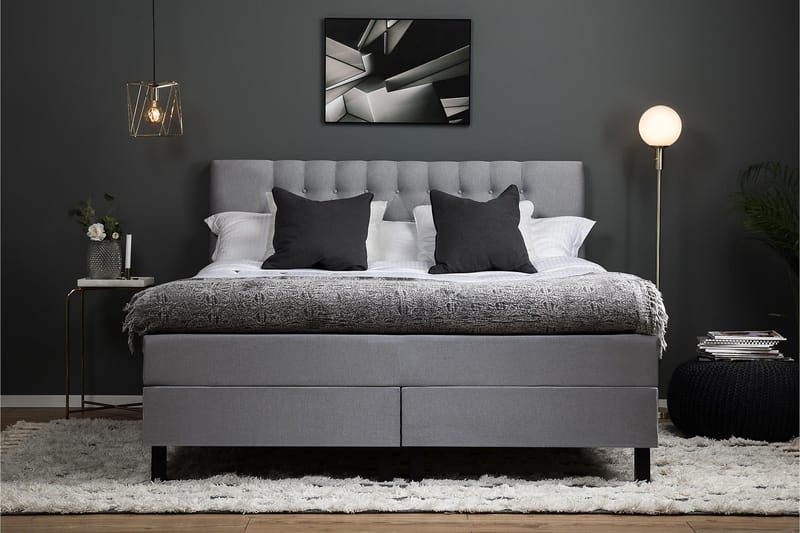 Sänkypaketti Lucky 160x200 Diamant Pääty Vaaleanharmaa - Polyeetteri - Huonekalut - Sänky - Jenkkisängyt