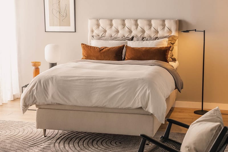 Sänkypaketti Oslo Lyx 140x200 cm Buklee Topattu pääty - Vaaleabeige - Huonekalut - Sänky - Jenkkisängyt