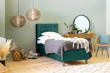 Sänkypaketti Rebeca 90x200 cm Ruudullinen pääty - Tummanvihreä/Sametti - Huonekalut - Sänky - Jenkkisängyt