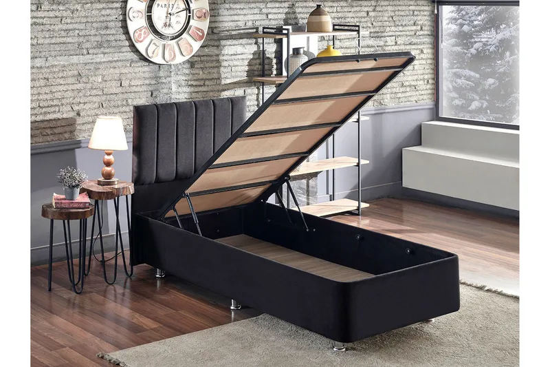 Sängynrunko Misopa sängynpäädyllä Singel 120x200 cm - Musta - Huonekalut - Sänky - Sänkypaketti