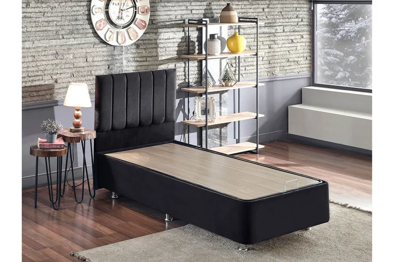 Sängynrunko Misopa sängynpäädyllä Singel 90x190 cm - Musta - Huonekalut - Sänky - Sänkypaketti