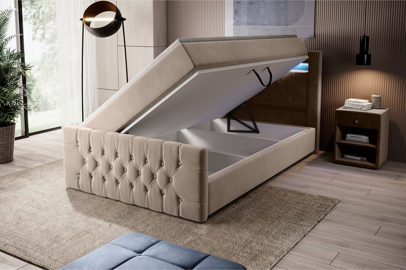 Sänkypaketti Celio 120x200 Varastoinnilla - Beige/Sametti - Huonekalut - Sänky - Sänkypaketti