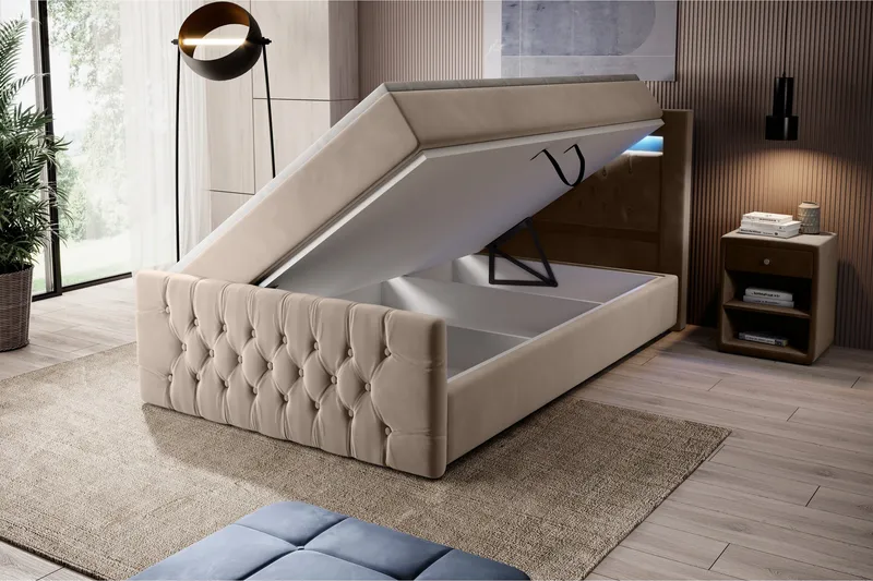 Sänkypaketti Celio 120x200 Varastoinnilla - Beige/Sametti - Huonekalut - Sänky - Sänkypaketti