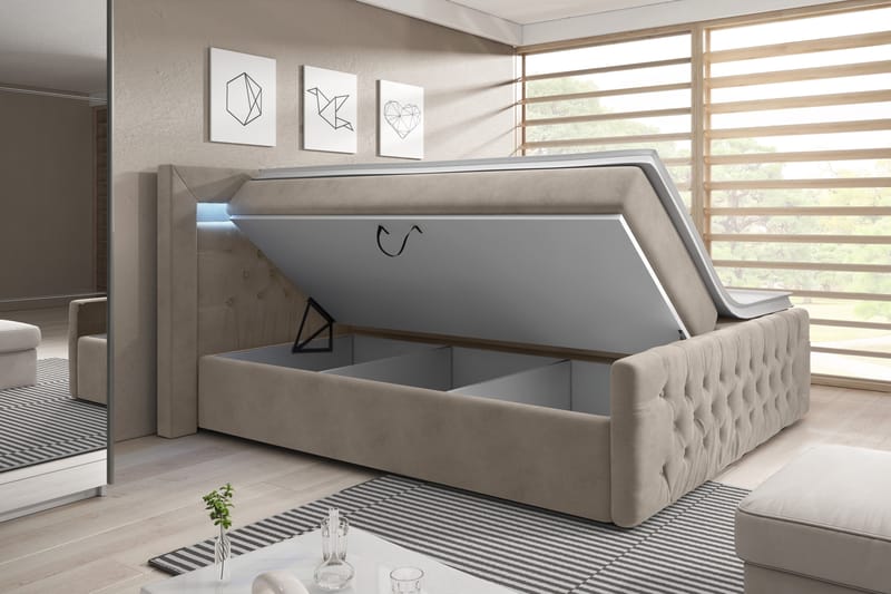 Sänkypaketti Celio 140x200 Nosto - Beige/Sametti - Huonekalut - Sänky - Sänkypaketti