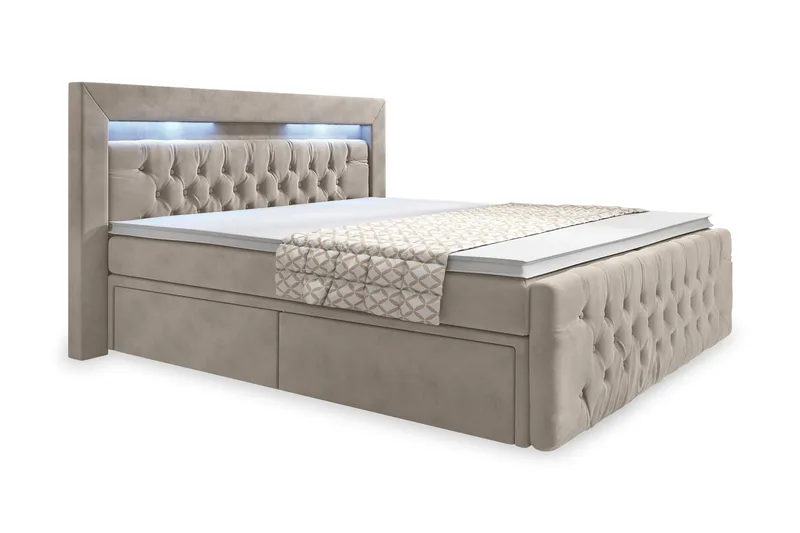 Sänkypaketti Celio 160x200 Laatikko - Beige/Sametti - Huonekalut - Sänky - Sänkypaketti