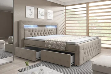 Sänkypaketti Celio 160x200 Laatikko - Beige/Sametti - Huonekalut - Sänky - Sänkypaketti