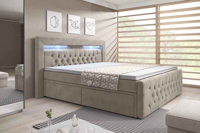 Sänkypaketti Celio 180x200 Laatikko - Beige/Sametti - Huonekalut - Sänky - Sänkypaketti