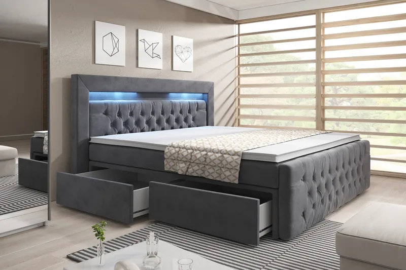 Sänkypaketti Celio 180x200 Laatikko - Harmaa/Sametti - Huonekalut - Sänky - Sänkypaketti