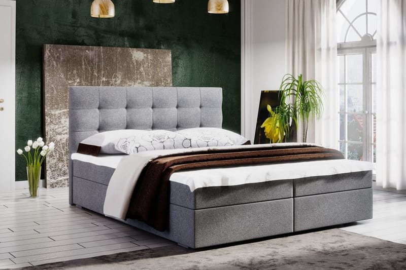 Sänkypaketti Fado 180x200 Ruutukuvio Pääty - Harmaa - Huonekalut - Sänky - Sänkypaketti