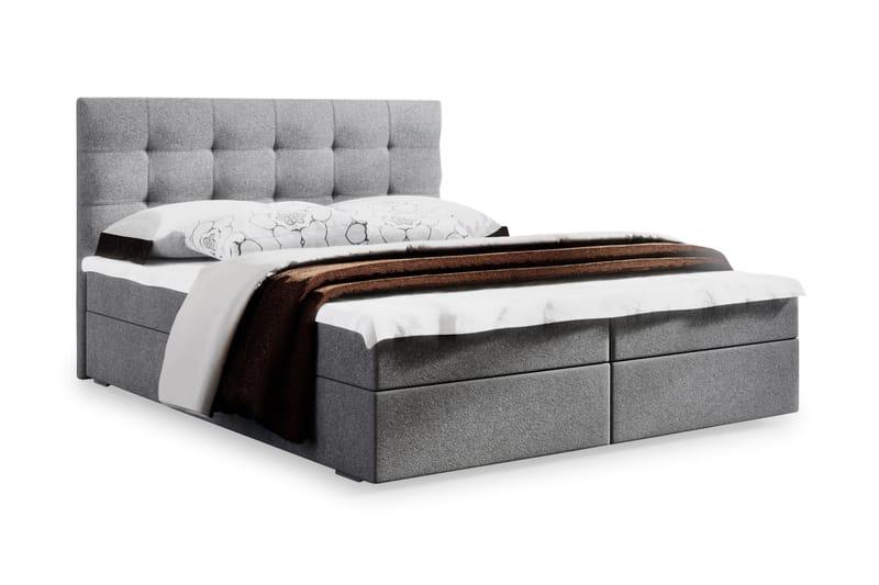 Sänkypaketti Fado 180x200 Ruutukuvio Pääty - Harmaa - Huonekalut - Sänky - Sänkypaketti
