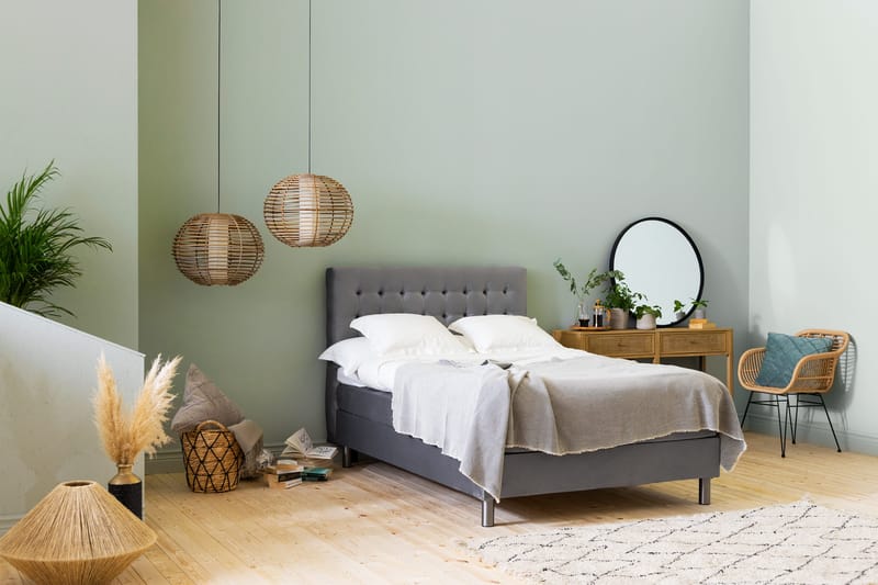 Sänkypaketti Rebeca 120x200 cm Ruudullinen pääty - Vaaleanharmaa/Sametti - Huonekalut - Sänky - Jenkkisängyt