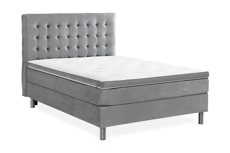 Sänkypaketti Rebeca 120x200 cm Ruudullinen pääty - Vaaleanharmaa/Sametti - Huonekalut - Sänky - Jenkkisängyt