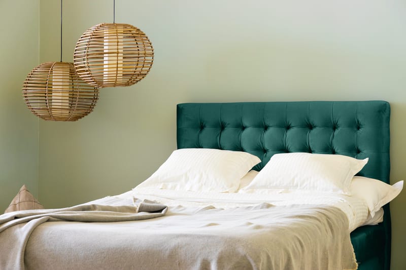 Sänkypaketti Rebeca 120x200 cm Ruudullinen pääty - Tummanvihreä/Sametti - Huonekalut - Sänky - Jenkkisängyt