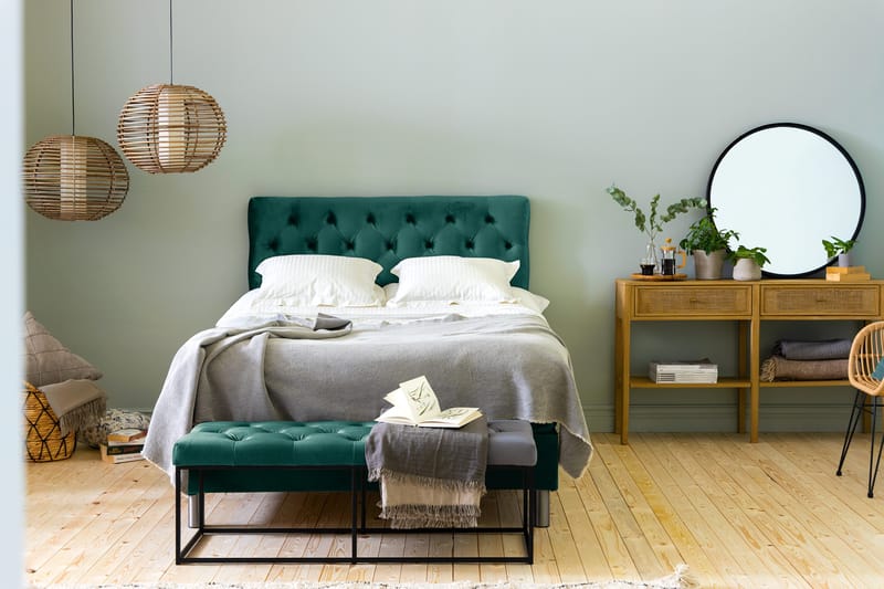 Sänkypaketti Rebeca 120x200 cm Topattu pääty - Tummanvihreä/Sametti - Huonekalut - Sänky - Jenkkisängyt