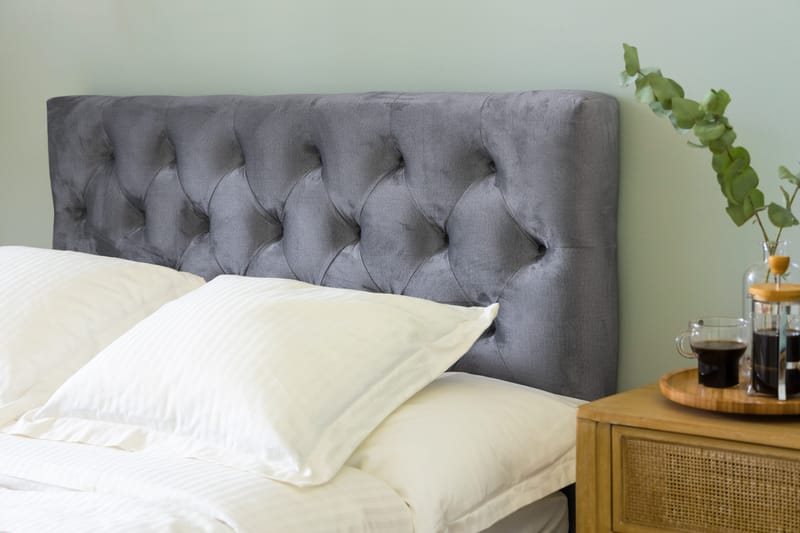 Sänkypaketti Rebeca 120x200 cm Topattu pääty - Vaaleanharmaa/Sametti - Huonekalut - Sänky - Jenkkisängyt