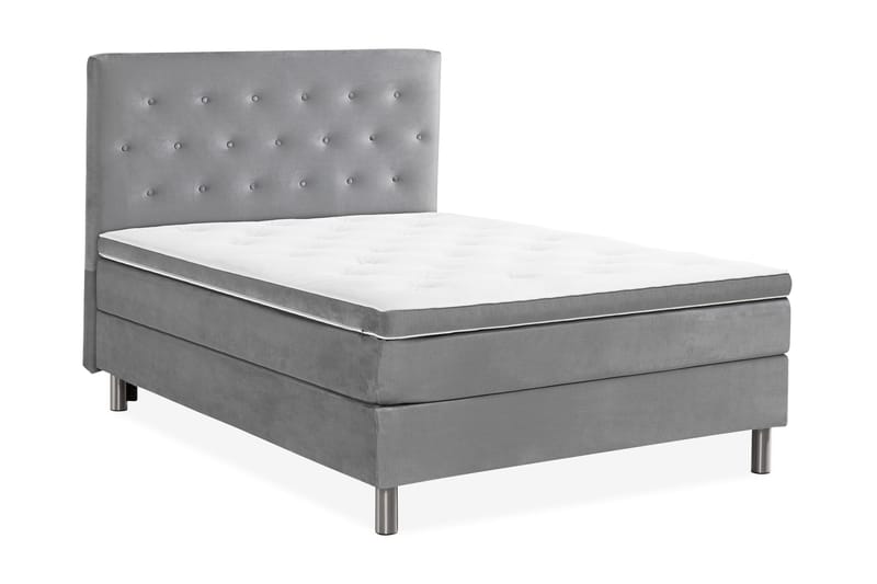 Sänkypaketti Rebeca 140x200 cm Nappi pääty - Vaaleanharmaa/Sametti - Huonekalut - Sänky - Jenkkisängyt