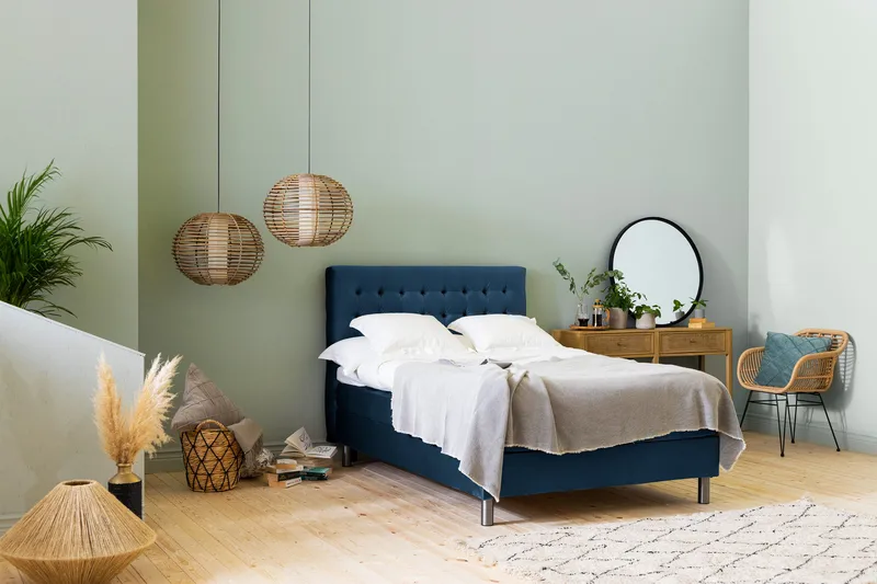 Sänkypaketti Rebeca 140x200 cm Ruudullinen pääty - Tummansininen / Sametti - Huonekalut - Sänky - Jenkkisängyt