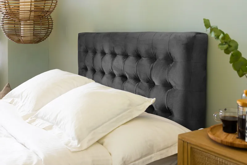 Sänkypaketti Rebeca 140x200 cm Ruudullinen pääty - Tummanharmaa/Sametti - Huonekalut - Sänky - Jenkkisängyt