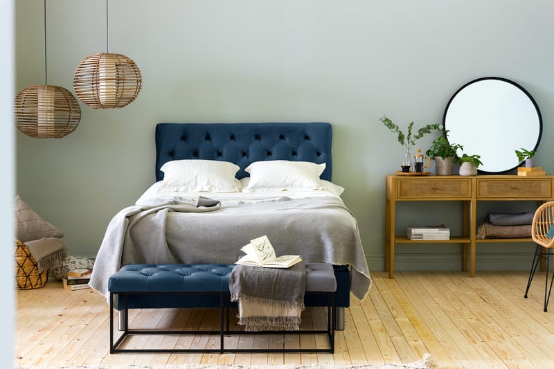 Sänkypaketti Rebeca 140x200 cm Topattu pääty - Tummansininen / Sametti - Huonekalut - Sänky - Jenkkisängyt