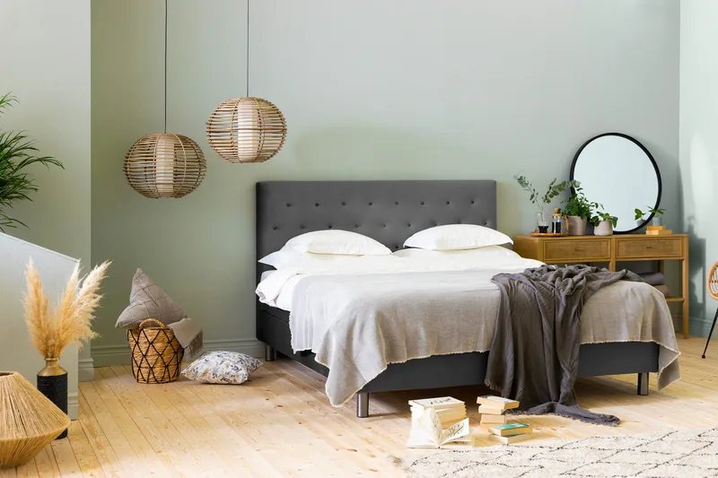 Sänkypaketti Rebeca 160x200 cm Nappi pääty - Tummanharmaa/Sametti - Huonekalut - Sänky - Jenkkisängyt