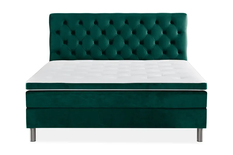 Sänkypaketti Rebeca 160x200 cm Topattu pääty - Tummanvihreä/Sametti - Huonekalut - Sänky - Jenkkisängyt