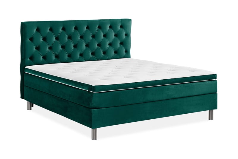 Sänkypaketti Rebeca 160x200 cm Topattu pääty - Tummanvihreä/Sametti - Huonekalut - Sänky - Jenkkisängyt