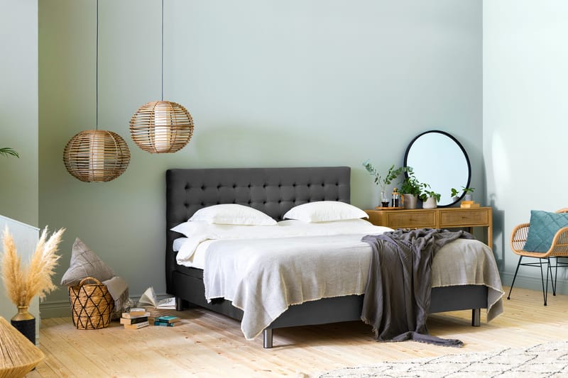 Sänkypaketti Rebeca 180x200 cm Ruudullinen pääty - Tummanharmaa/Sametti - Huonekalut - Sänky - Jenkkisängyt