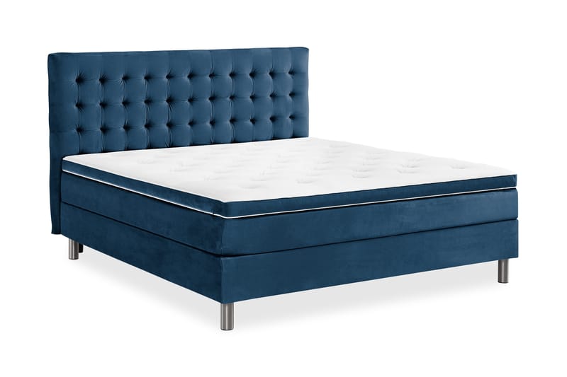 Sänkypaketti Rebeca 180x200 cm Ruudullinen pääty - Tummansininen / Sametti - Huonekalut - Sänky - Jenkkisängyt