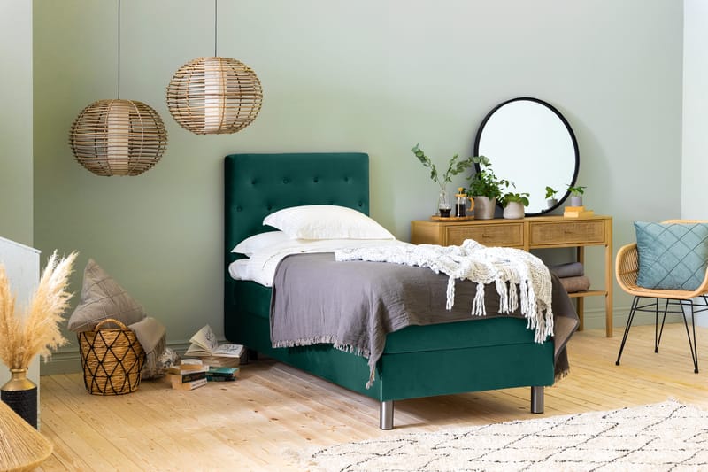 Sänkypaketti Rebeca 90x200 cm Nappi Pääty - Tummanvihreä/Sametti - Huonekalut - Sänky - Jenkkisängyt