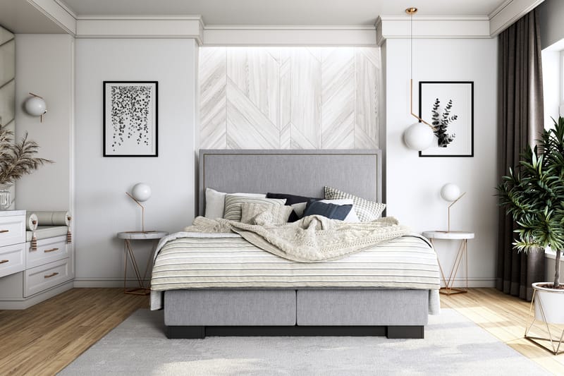 Sänkypaketti Romance Lyx 160x200 Cesaro Sängynpääty Suora - Harmaa - Huonekalut - Sänky - Jenkkisängyt