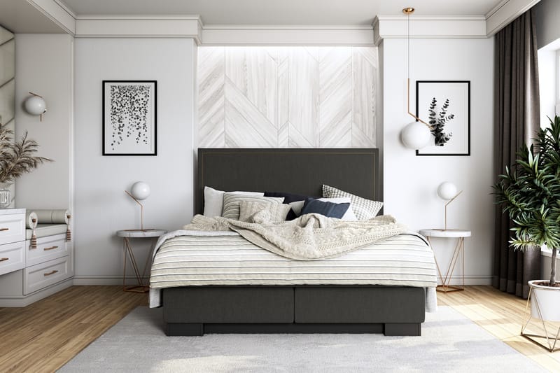 Sänkypaketti Romance Lyx 160x200 Cesaro Sängynpääty Suora - Musta - Huonekalut - Sänky - Jenkkisängyt