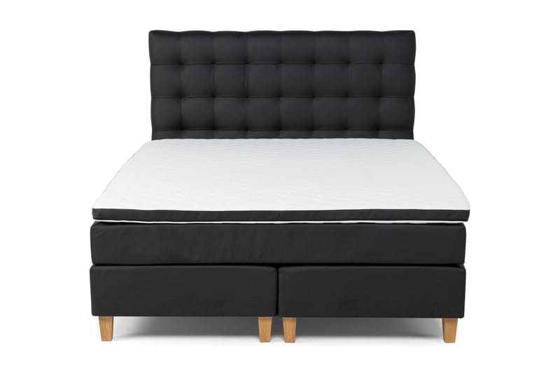 Sänkypaketti Romance Lyx 160x200 Keinonahka - Musta Tammi kulmikas - Huonekalut - Sänky - Jenkkisängyt