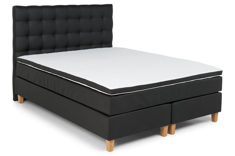Sänkypaketti Romance Lyx 160x200 Keinonahka - Musta Tammi kulmikas - Huonekalut - Sänky - Jenkkisängyt