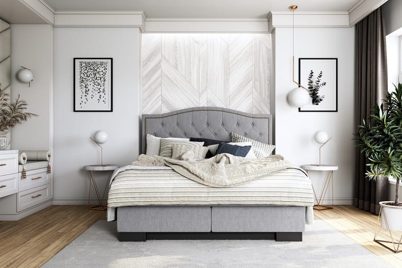 Sänkypaketti Romance Lyx 180x200 Cesaro Sängynpääty Topattu - Harmaa - Huonekalut - Sänky - Jenkkisängyt