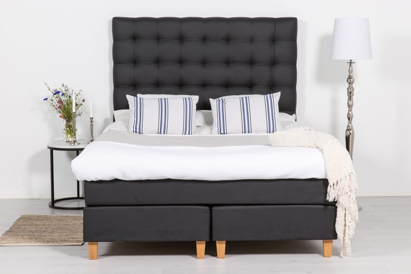 Sänkypaketti Romance Lyx 180x200 Keinonahka - Musta Tammi kulmikas - Huonekalut - Sänky - Jenkkisängyt