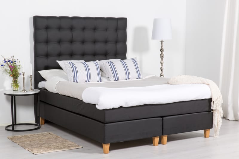 Sänkypaketti Romance Lyx 180x200 Keinonahka - Musta Tammi kulmikas - Huonekalut - Sänky - Jenkkisängyt