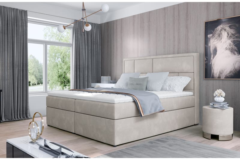 Sänkypaketti Varrains 140x200 cm - Beige - Huonekalut - Sänky - Sänkypaketti