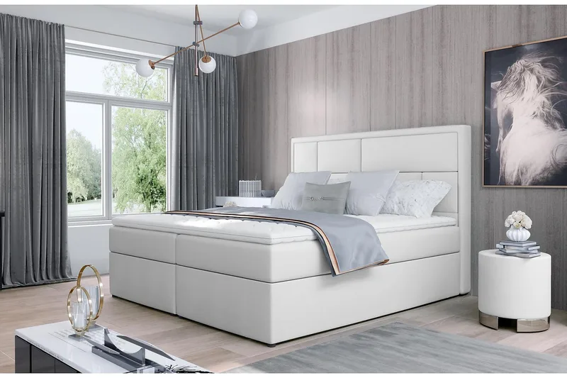 Sänkypaketti Varrains 180x200 cm, Nahka/valkoinen