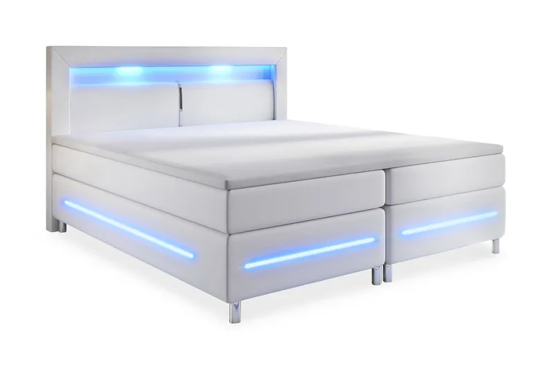 Sänkypaketti Pisa Lyx 140x200 LED Sängynpääty Keinonahka, Valkoinen