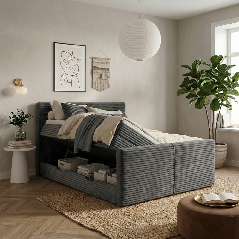Sänkypaketti Sorvin-jenkkisänky 160x200 cm nostettavalla säilytystilalla - Grafiitti/Tummanharmaa - Huonekalut - Sänky - Sängyt säilytystilalla