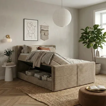 Sänkypaketti Sorvin-jenkkisänky 160x200 cm nostettavalla säilytystilalla - Lämmin beige - Huonekalut - Sänky - Sängyt säilytystilalla