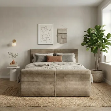 Sänkypaketti Sorvin-jenkkisänky 160x200 cm nostettavalla säilytystilalla - Lämmin beige - Huonekalut - Sänky - Sängyt säilytystilalla