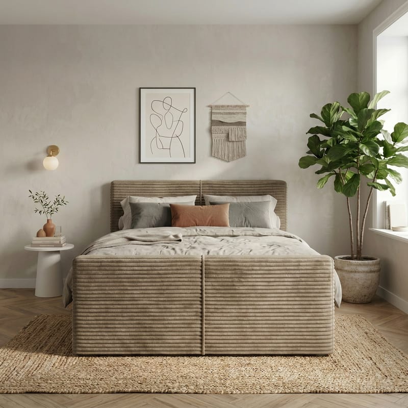 Sänkypaketti Sorvin-jenkkisänky 160x200 cm nostettavalla säilytystilalla - Lämmin beige - Huonekalut - Sänky - Sängyt säilytystilalla
