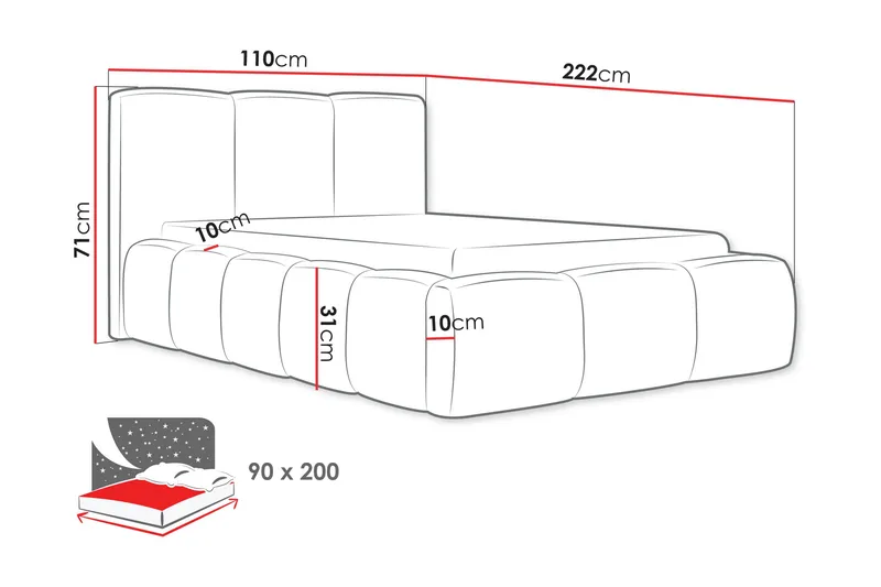 Salvenor Sängynrunko ja säilytystilalla 90x200 cm - Harmaa - Huonekalut - Sänky - Sänkykehikot & sängynrungot