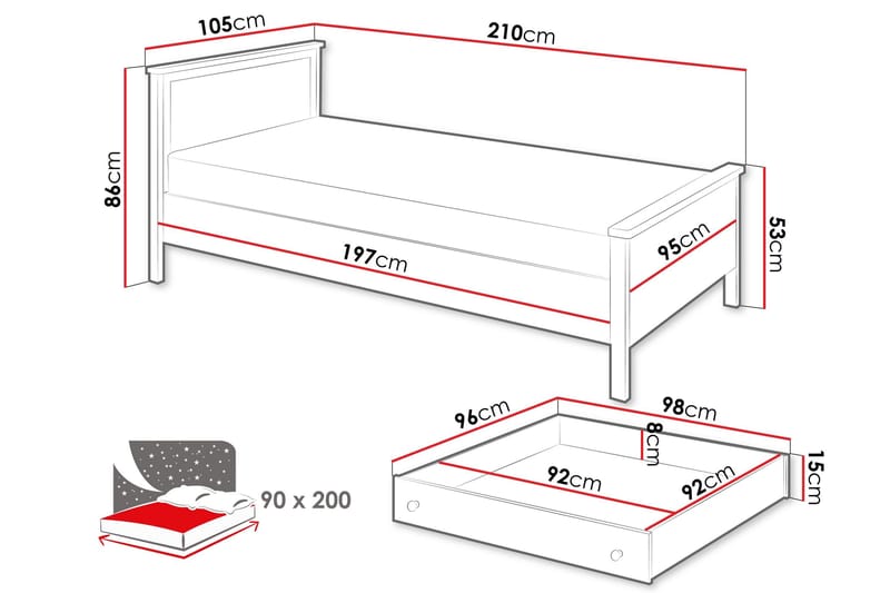 Storys Sängynrunko 200x90 cm - Valkoinen - Huonekalut - Sänky - Sänkykehikot & sängynrungot