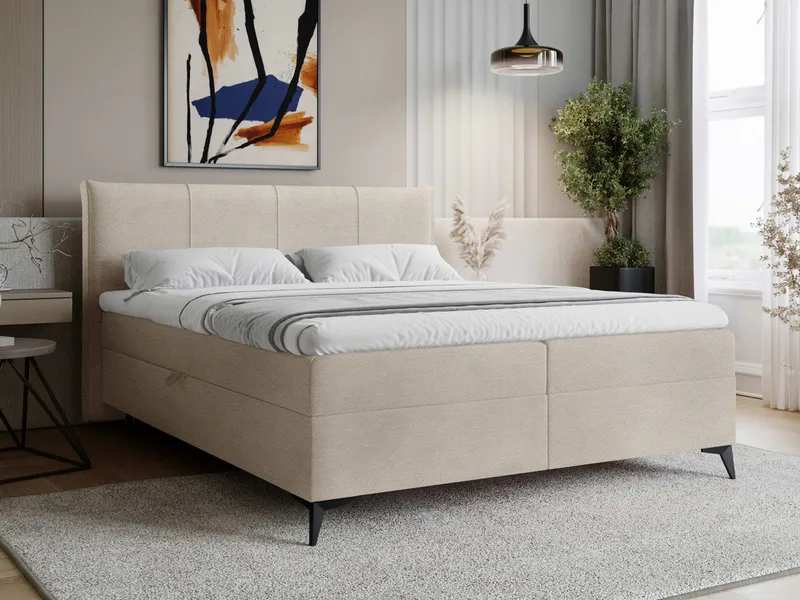 Thoros Täydellinen Sänkypaketti 160x200 cm Jenkkisänky Säilytystilalla - Beige - Huonekalut - Sänky - Sängyt säilytystilalla